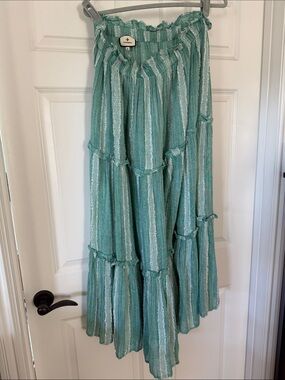 Tuckernuck Striped Seafoam Green Tiered Maxi Skirt